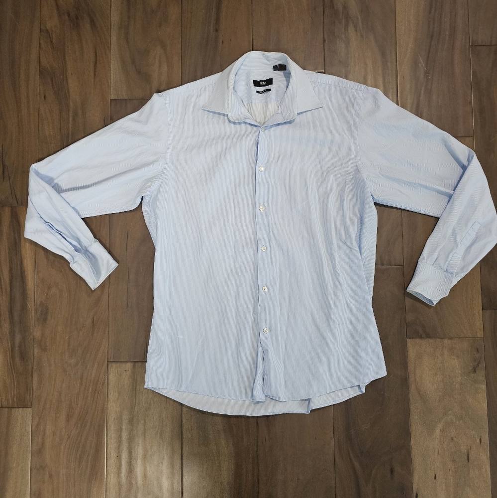 Boss Hugo Boss Light Blue And White Striped Button Up